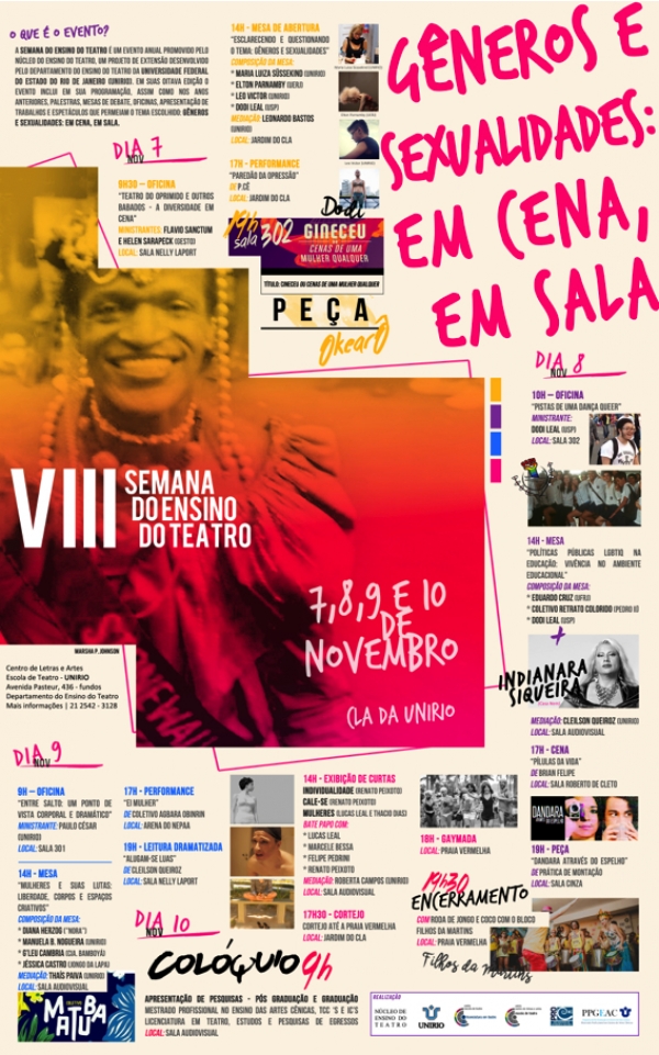 RJ: VIII Semana do Ensino do Teatro- &quot;Gêneros e sexualidades, em cena, em sala&quot;