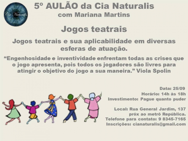 SP: Cia Naturalis oferece oficina para professores sobre Jogos Teatrais